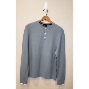 Naadam Mens Cotton Cashmere Blue Henley Long Sleeve Sweater Size Large Classic
